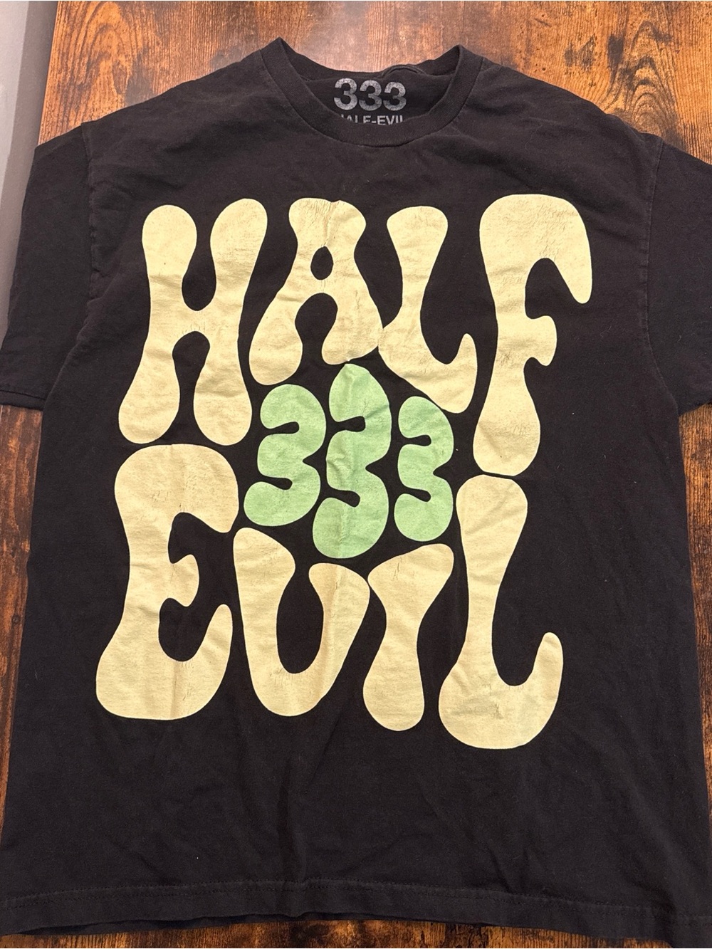 Half-Evil 333 Black Graphic Tee with White Print